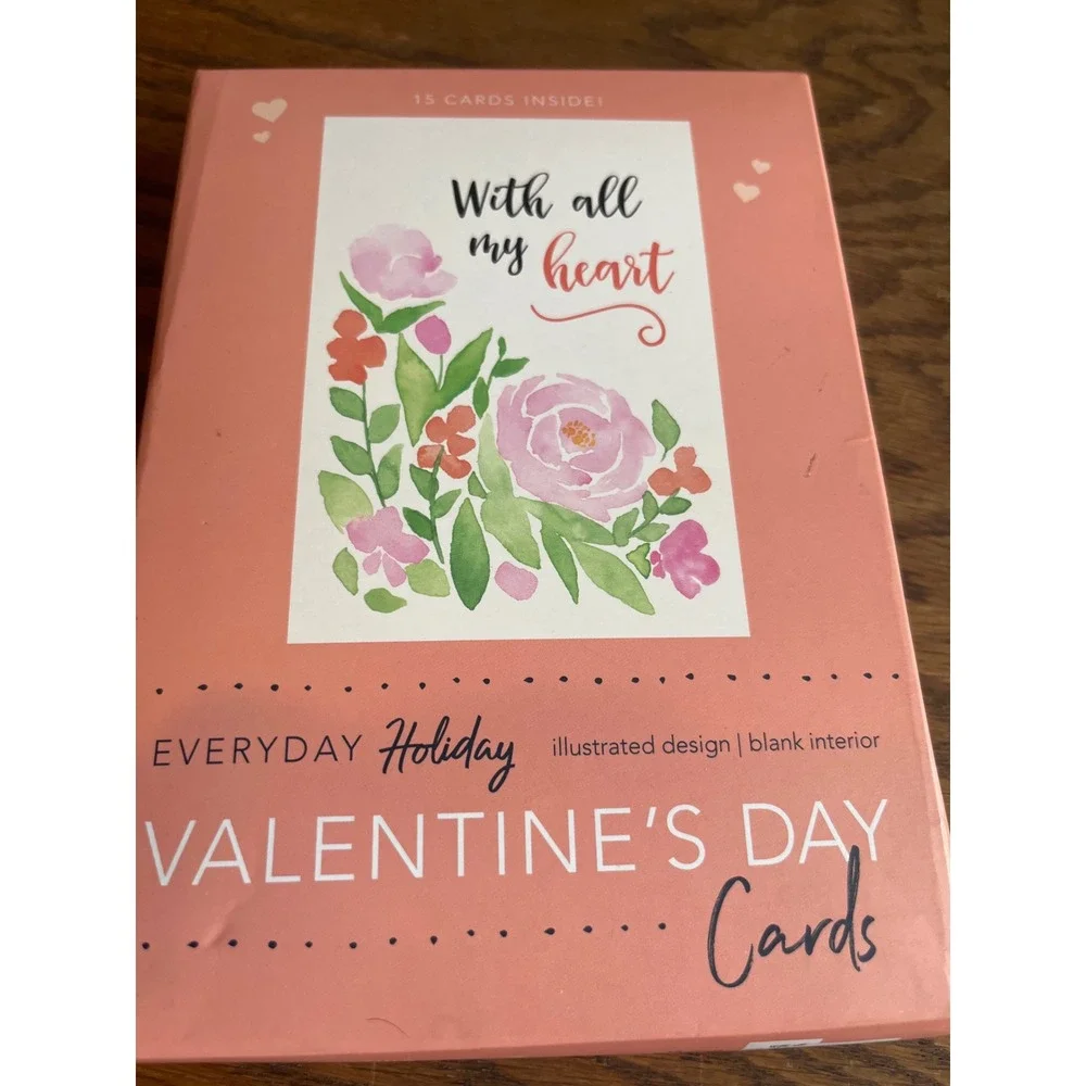 Everyday Holiday Valentine's Day Boxed Set 15 Count Watercolor‎ Floral Blank